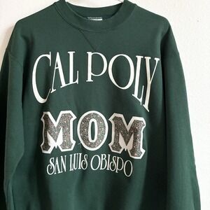 VTG 90s Cal Poly Mom Embroidered Floral Cute Crewneck Sweatshirt Green Large